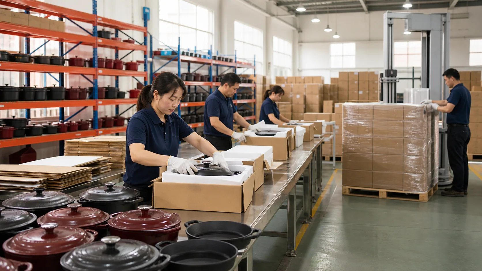 Happiness Cookware 出口包装 at the Hebei cast iron cookware factory