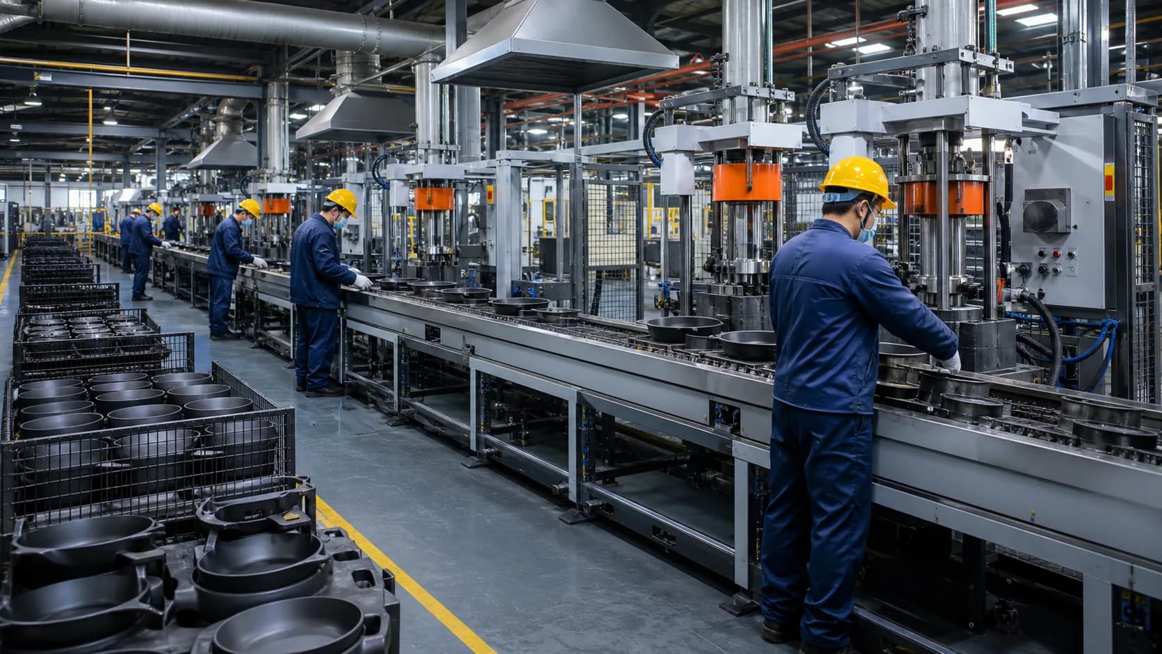 Happiness Cookware 生产线 at the Hebei cast iron cookware factory