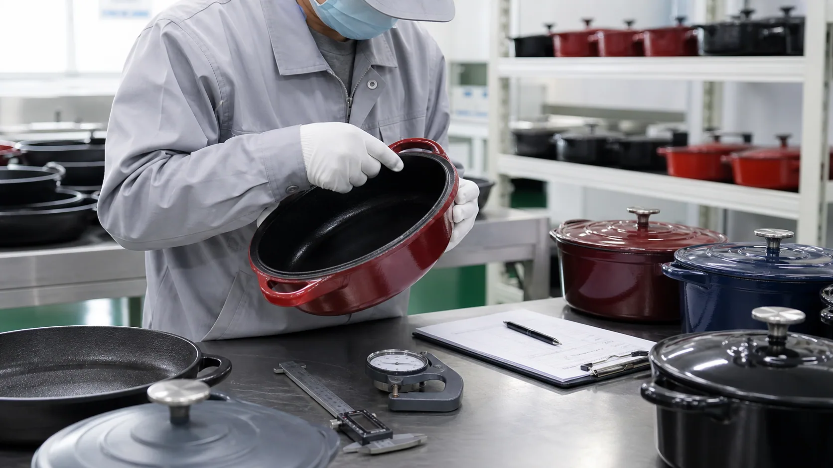 Happiness Cookware 质量检查 at the Hebei cast iron cookware factory